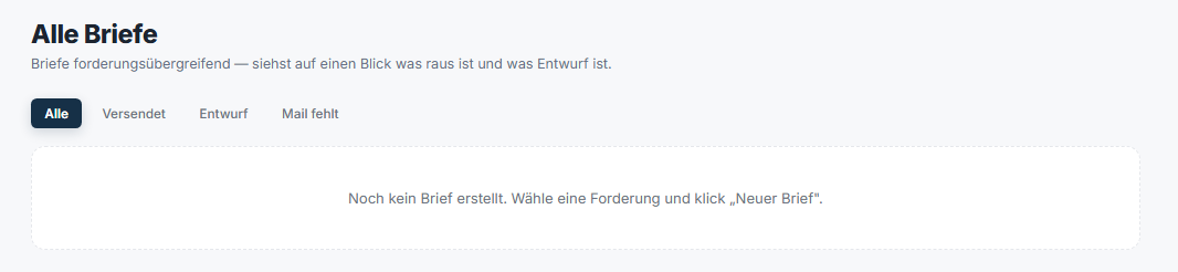 Tabs in der Detailansicht: Briefe, Verlauf, Antworten
